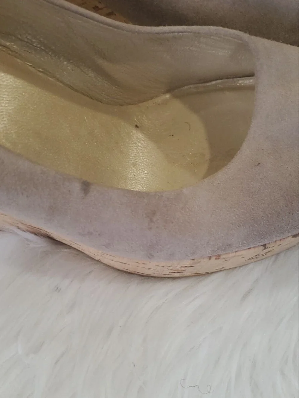 Stuart Weitzman Taupe Suede Cork Wedge Pumps Open Toe Size 9.5 - Picture 8 of 13